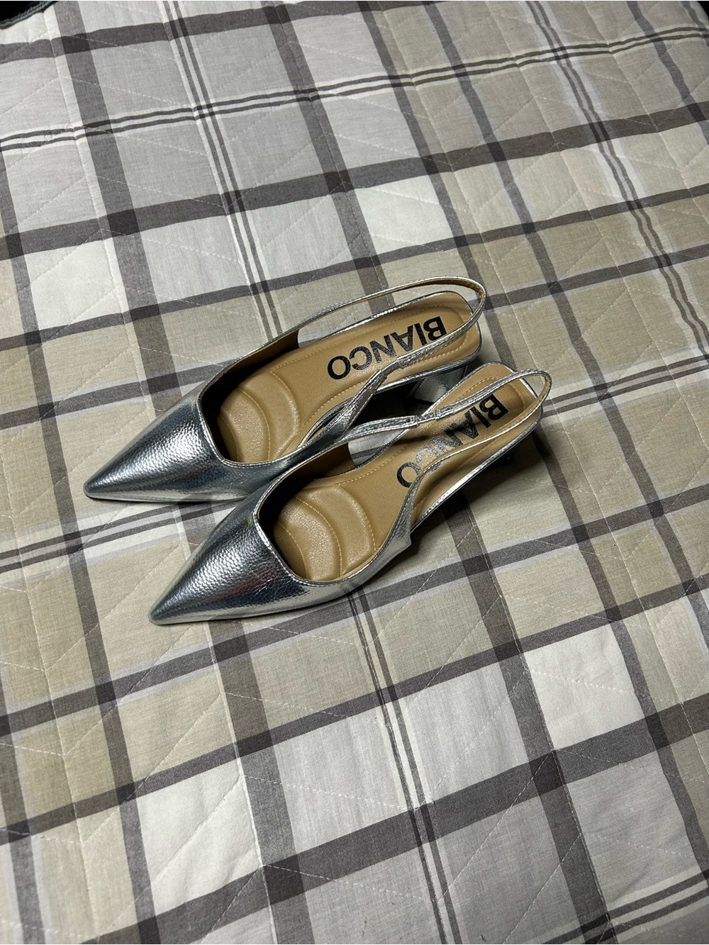 Bianco Silver Pointed Slingback Heels